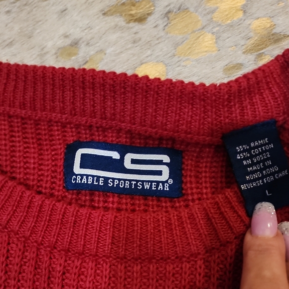 Vibrant Red Crewneck Sweater with Knit Texture - Picture 2 of 4